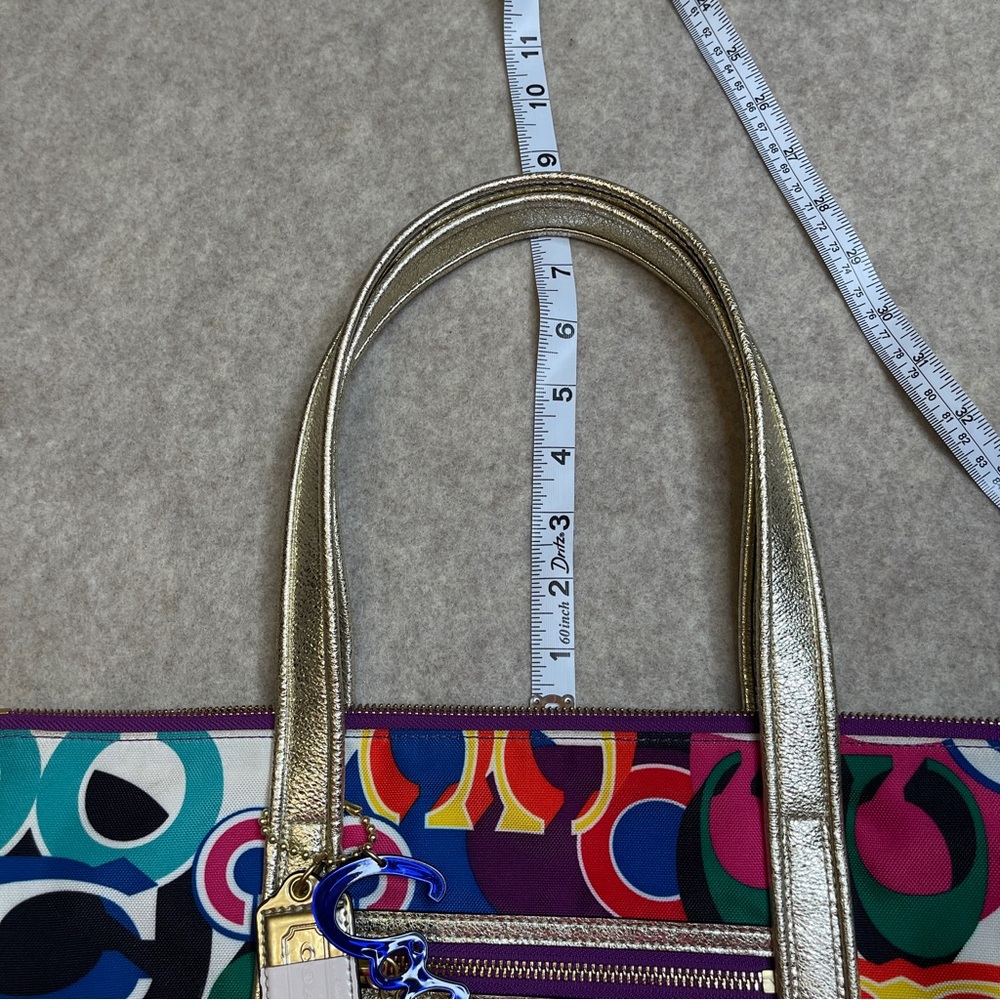 Coach Poppy Glam Graffiti Y2K Gold Metallic Multicolor Zip Tote Bag - Picture 15 of 17